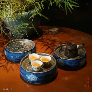华颖堂茶具日本回流瓷器改装手打一片铜锡干泡茶盘壶承杯托建水