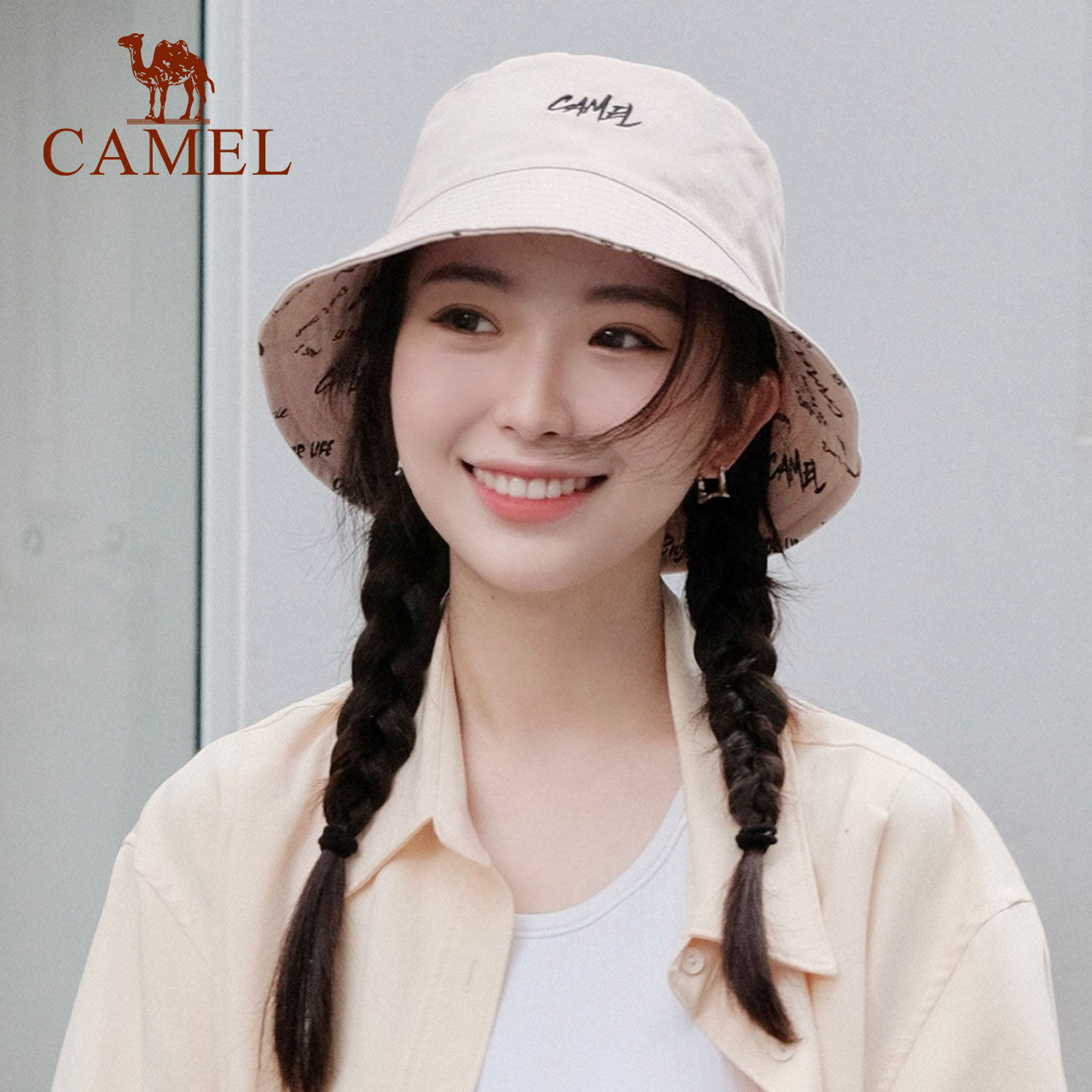 骆驼日系双面渔夫帽女光头帽遮阳男大头围显脸小百搭盆帽休闲帽子