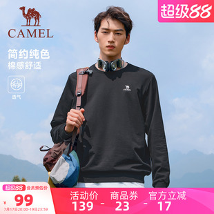 骆驼运动圆领休闲简约长袖t恤复古时尚潮流男士套头灰色卫衣外套