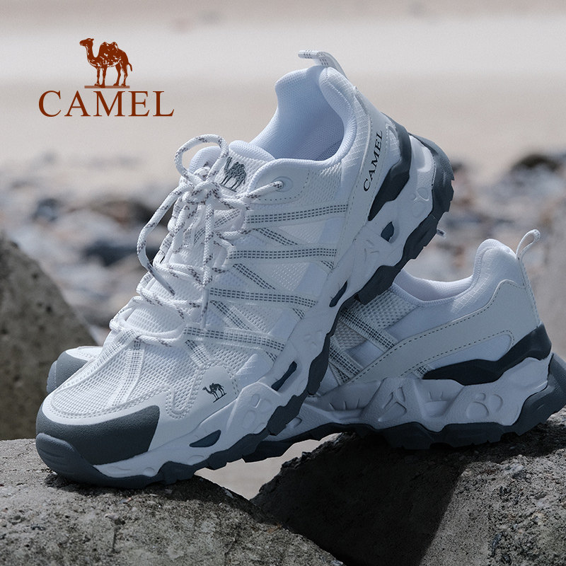 骆驼男鞋青岩2026春夏新款户外网面休闲运动白鞋透气女徒步登山鞋