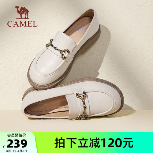 骆驼粗跟乐福鞋日常纯色