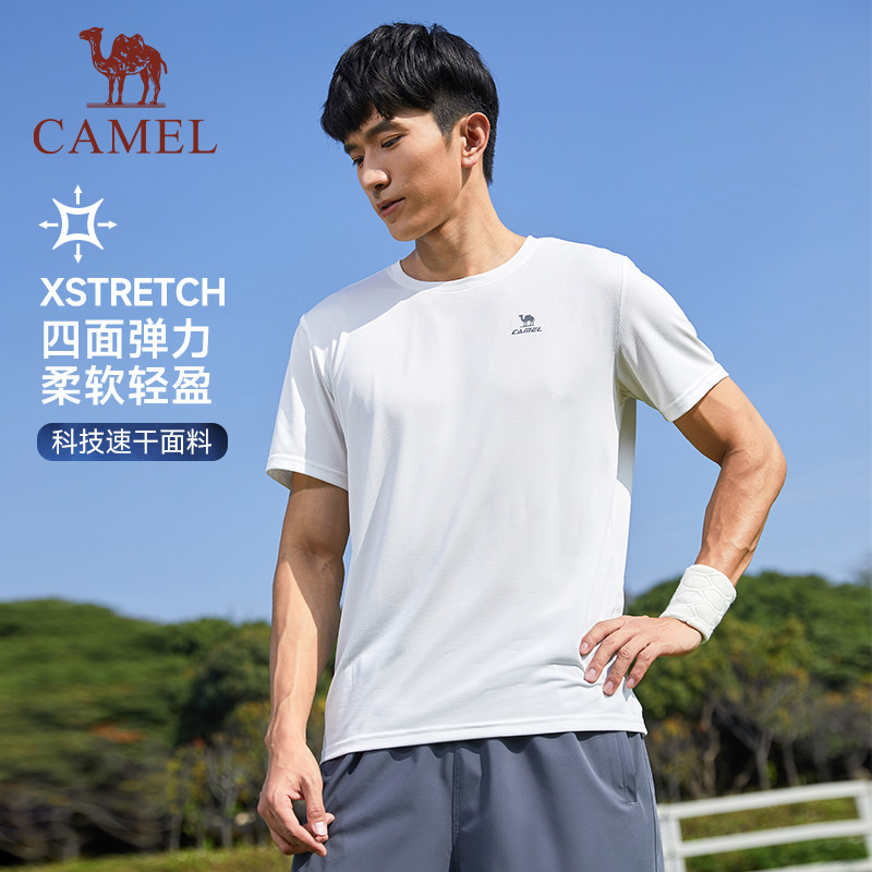 骆驼健身速干衣T恤短袖男士夏季薄款透气休闲户外运动跑步上衣女