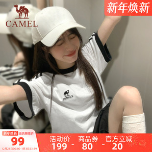 骆驼纯棉T神夏日短袖 情侣宽松复古运动休闲上衣男 T恤女2025夏新款