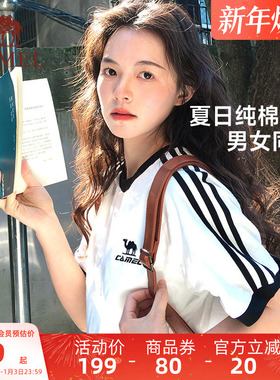 [迪丽热巴同款]骆驼柔棉T神春夏季T恤短袖女情侣宽松休闲上衣男
