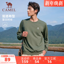 宽松薄款 骆驼圆领长袖 时尚 春秋季 休闲运动上衣女 t恤套头卫衣男士