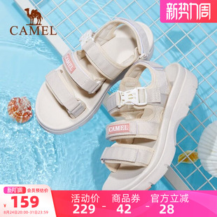 骆驼女鞋2026夏季新款户外休闲魔术贴女沙滩凉鞋增高厚底运动凉鞋