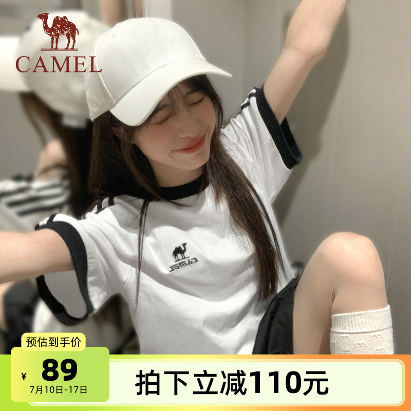 骆驼纯棉T神夏日短袖T恤女2025夏新款情侣宽松复古运动休闲上衣