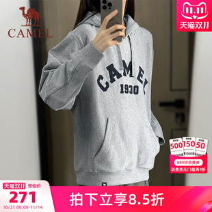 骆驼1930连帽卫衣男女同款 套头连帽宽松灰色卫衣 情侣秋冬季