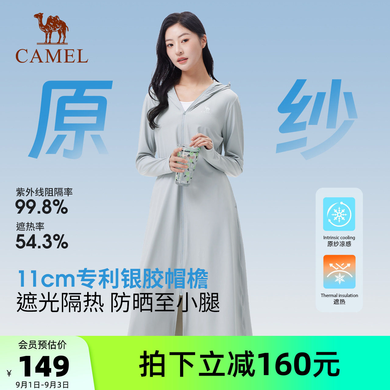 骆驼户外冷白皮长款防晒衣女2026夏季新款防紫外线冰丝透气防晒服图片