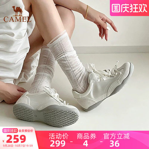 骆驼女鞋2026秋季新款复古内增高休闲运动鞋蝴蝶结芭蕾风德训鞋女