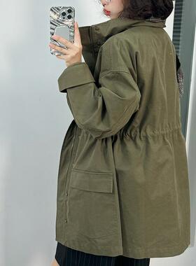 ZJ小众女装自制2024秋季新品老钱风水洗棉抽绳显瘦百搭工装外套女