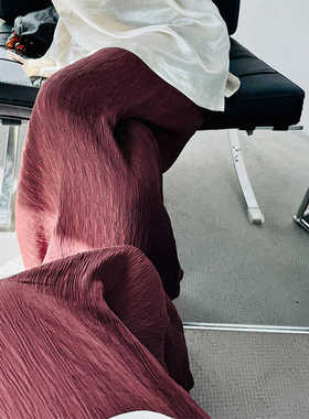 自制2024秋新品显瘦褶皱波尔多红半身裙女百搭高腰修身松紧腰长裙