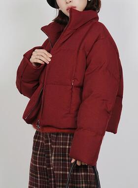 ZJ小众自制2024冬新品韩版中空纱极简羽绒服女加厚90白鸭绒面包服