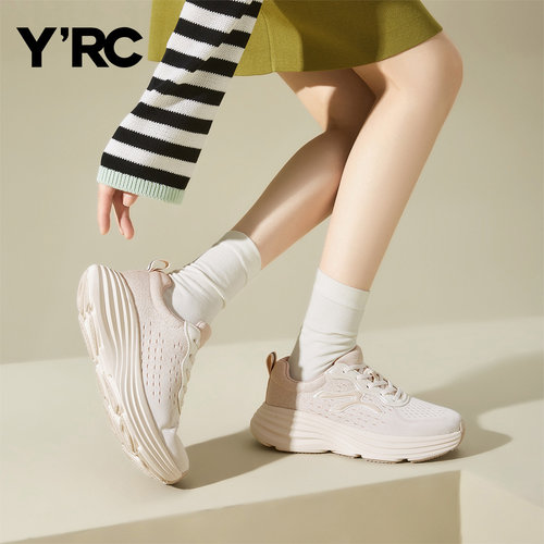 YRC女鞋厚底跑步鞋女2025新款春秋透气轻便百搭运动休闲鞋