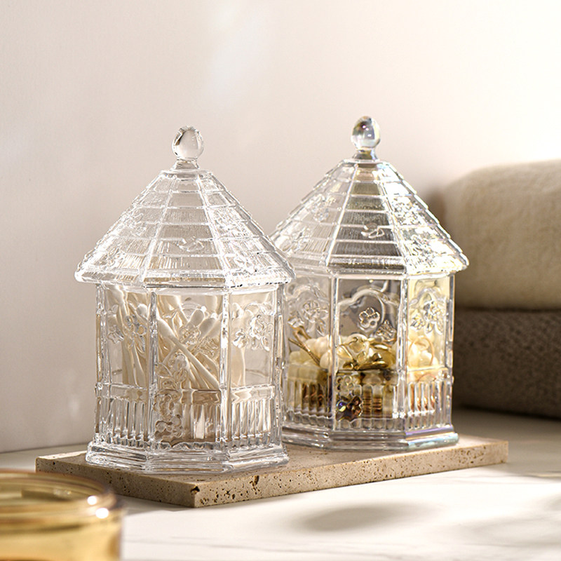 小西家复古风浮雕花房玻璃罐家用棉签罐首饰收纳盒零食罐装饰摆件,收纳整理,首饰盒,淘宝优惠券,粉丝福利购,淘宝优惠卷