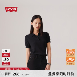 ins风小资黑色POLO衫 Levi 气质随搭法式 s李维斯春夏女士修身 时尚