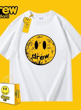 Drew联名正品酷男酷女美式休闲纯棉短袖t恤潮牌卡通笑脸情侣上衣