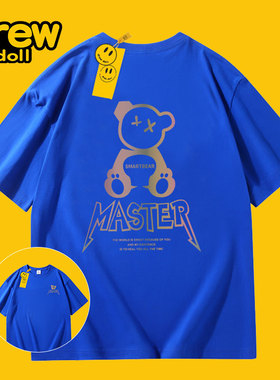 DREW DOLL夏季新款短袖t恤男女纯棉透气上衣潮牌圆领双面情侣休闲