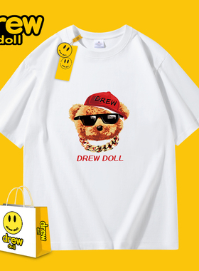 drew doll2025年新款个性趣味小熊情侣圆领短袖夏季t恤男女同款