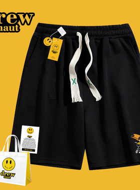 Drew联名美式休闲男女士宽松运动短裤潮牌笑脸卡通印花五分裤