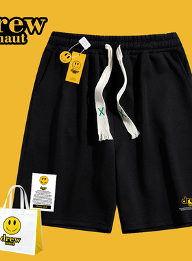 drew联名男女运动休闲夏季新款五分裤笑脸印花潮牌情侣短裤