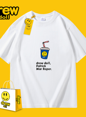 drew doll2024年新款卡通字母印花纯棉情侣短袖男女小众潮牌T恤男
