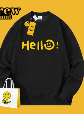 Drew新款美式休闲男女圆领卫衣潮牌笑脸字母情侣上衣宽松长袖