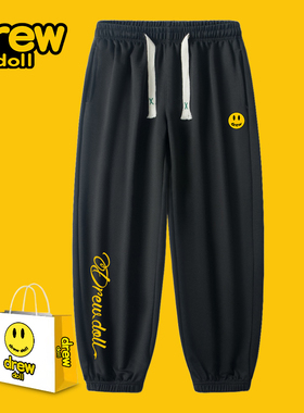 drew秋冬男女美式休闲卫裤潮牌笑脸宽松直筒束脚中腰情侣运动长裤