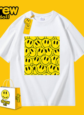 Drew doll官方正品男女新款纯棉短袖t恤潮牌卡通笑脸情侣休闲上衣