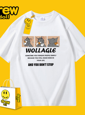 DREW纯棉男女t恤新款动漫猫和老鼠潮流青少年学生短袖休闲上衣