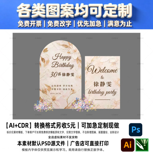 油画肌理石膏花生日迎宾牌源文件