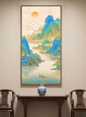 【进口棉布】蒙娜丽莎皇室十字绣青绿千里江山山水风景画客厅手工