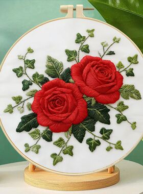 新款红玫瑰刺绣装饰画 手工DIY材料包家居摆件自己绣挂画装饰画