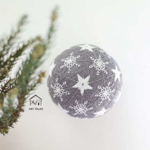 「雪花」手鞠球DIY手工绣材料包北欧风冬日家具摆件礼物 含教程