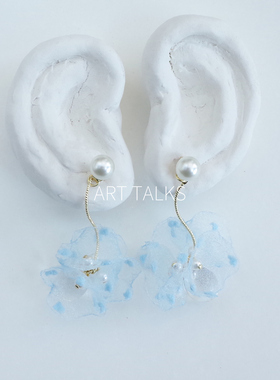 日系手作| 夢の紗 烫纱珍珠两用耳钉  精致梦幻 实物好看百倍！