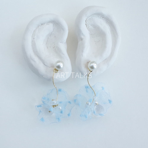 日系手作| 夢の紗 烫纱珍珠两用耳钉  精致梦幻 实物好看百倍！