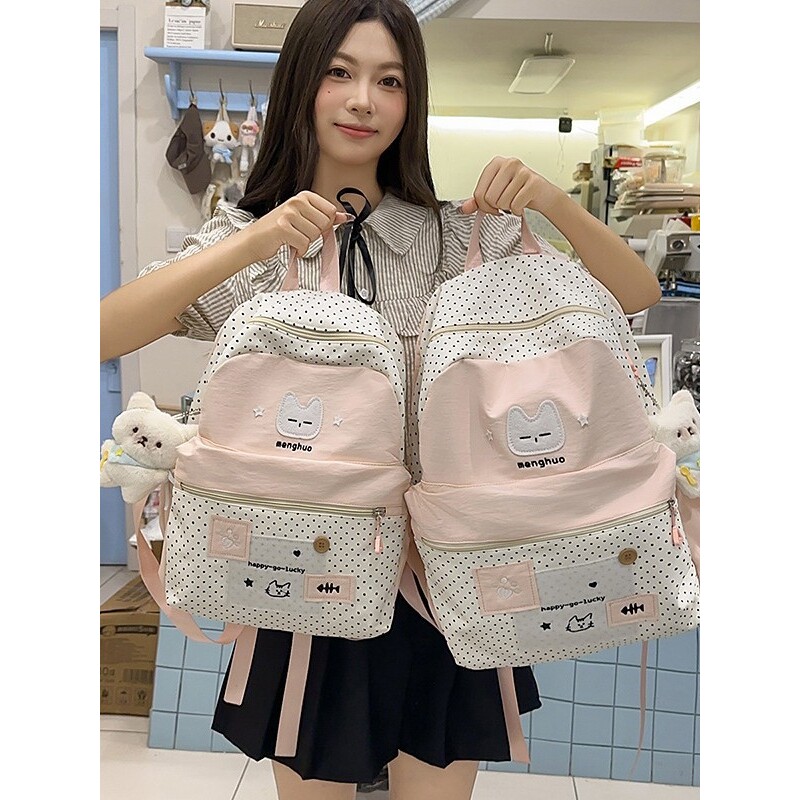 日本品牌日系双肩包背包新款高颜值清新甜美可爱猫咪波点初高中生