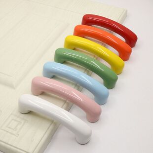 彩色长条黄铜弓形陶瓷柜门拉手收纳柜衣橱柜抽屉柜子64孔距门把手