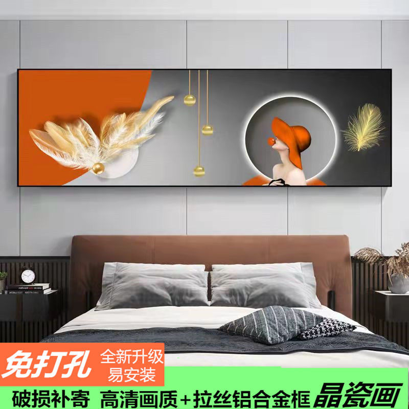 新款床头装饰画现代简约轻奢风房间主卧挂画抽象几何背景墙晶瓷画