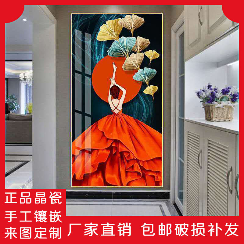 美女人物装饰画现代简约艺术玄关过道晶瓷画创意个性镶钻立体挂画图片