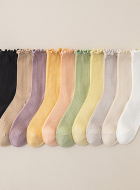 花边女袜日系甜美Lolita可爱女生袜春夏薄款纯棉网眼透气中筒堆堆