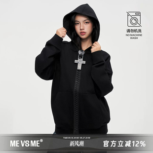 【陈泽同款】MEVSME超大拉链开衫卫衣男女潮牌重磅十字架连帽外套