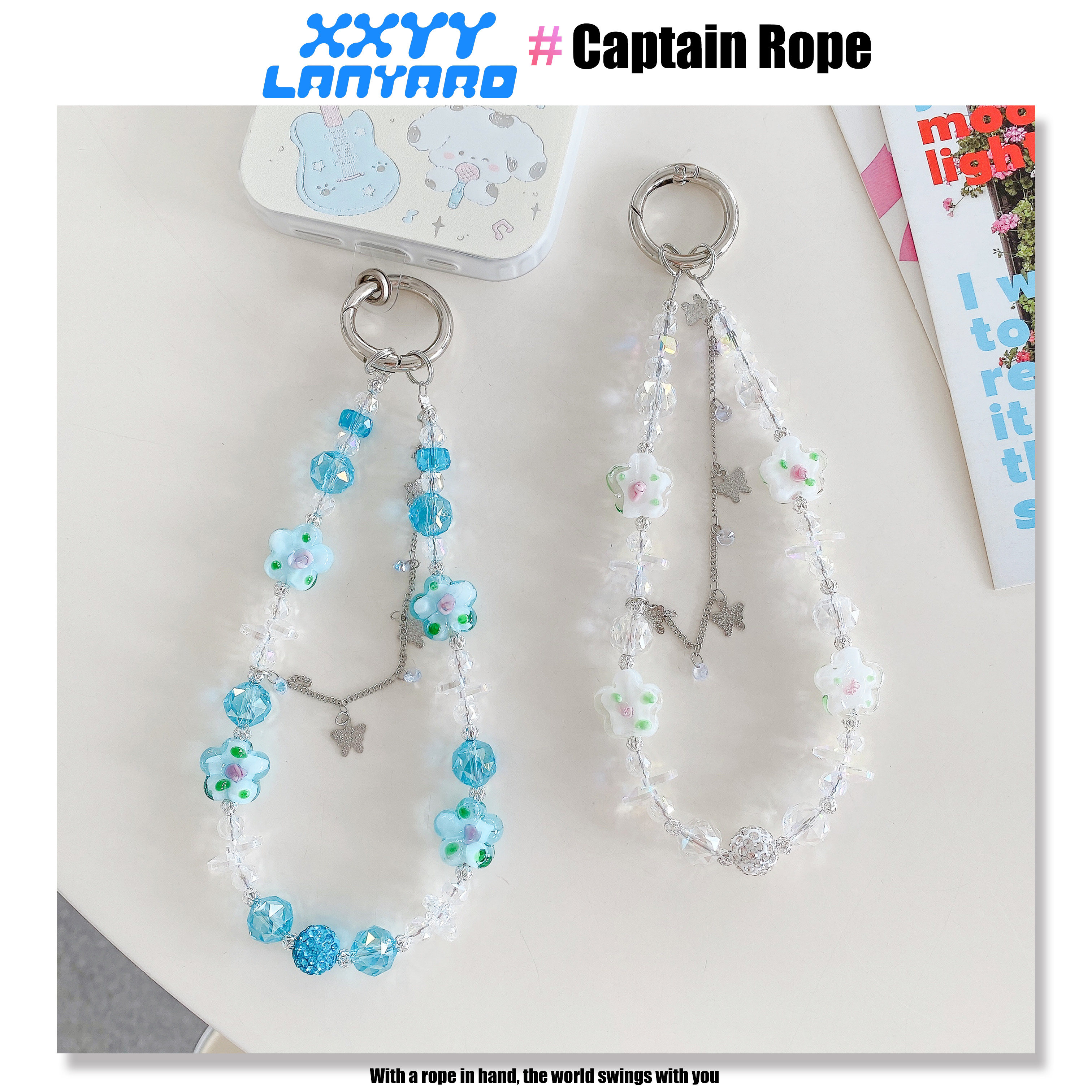 高级感精致花朵水晶手机挂绳挂链耳机包包挂件旅游时尚百搭手链