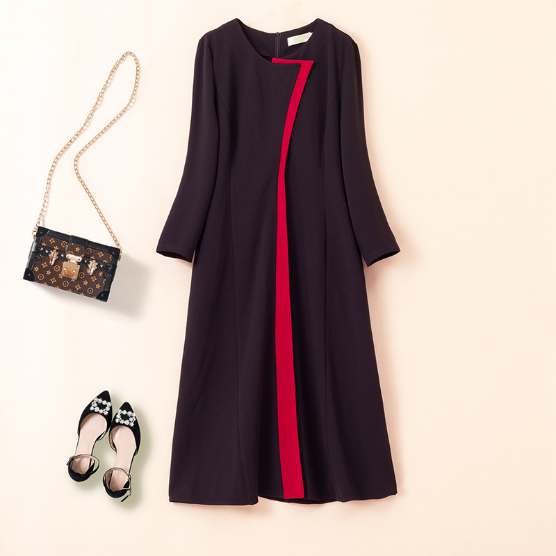大码连衣裙时尚修身黑红拼接显瘦