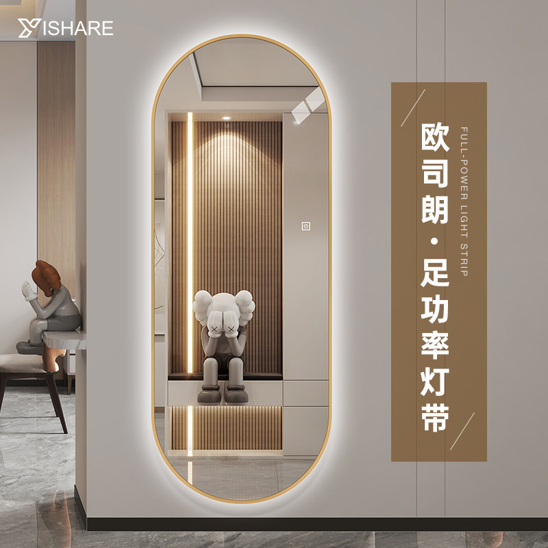 轻奢异形LED挂衣架镜铝合金框全身镜带灯家用发光玄关试衣镜镜