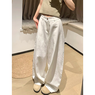 白色弯刀裤女款春装2026新款大码胖妹妹显瘦裤子韩系松弛感阔腿裤