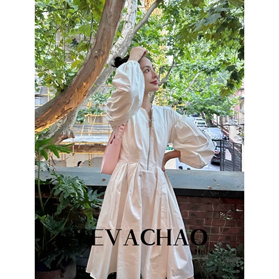 立裁法式泡泡袖纯白色法式A字