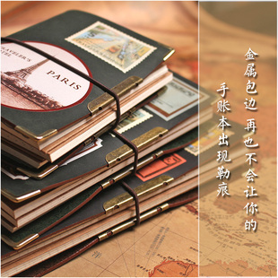 推荐全新牛皮旅行笔记本TN精美包边角金属包角黄铜护边夹手账装饰