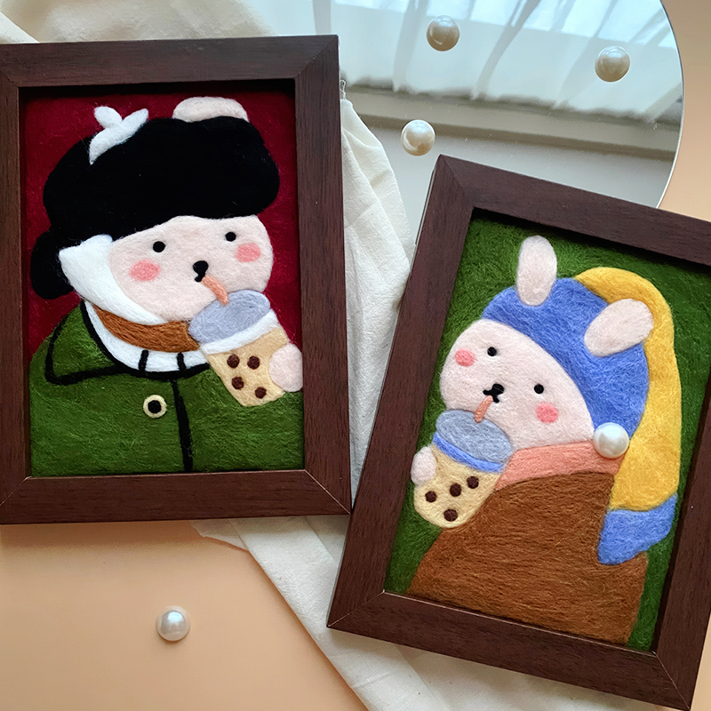 数绵羊羊毛毡戳戳乐名画男友情侣