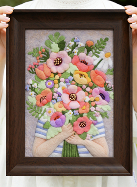 数绵羊羊毛毡戳戳乐diy材料包 手工花束装饰画母亲节创意生日礼物